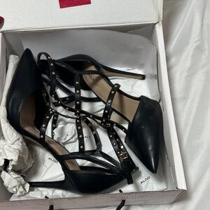 Aldo Black Strappy Studded Heels